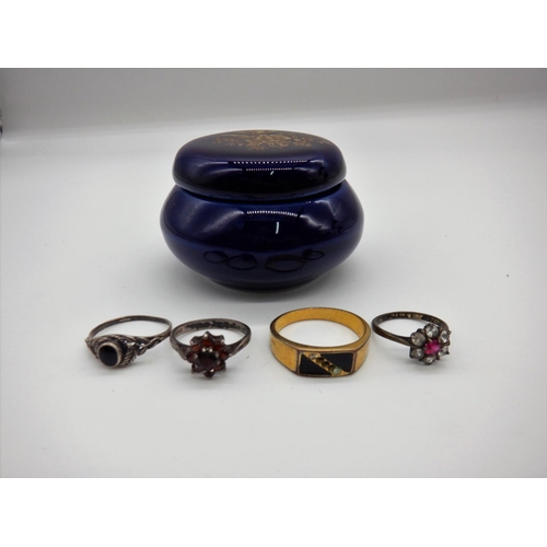 263a - 3 Silver Rings and 1 Yellow Metal Ring plus a Trinket Box