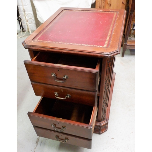 273 - Mahogany 2 Deep Drawer Filing Unit with Read Leather Inlaid Top approx. 59w x 71 d x 80 h cm