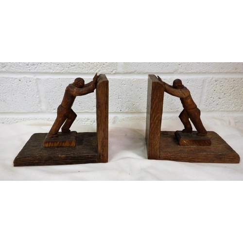 274 - Carved Wooden Bookends Depicting 2 x Strong Gentleman