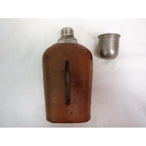 275 - Early 1900's Hip Flask with Leather Cover - Cork Missing otherwise good condtion