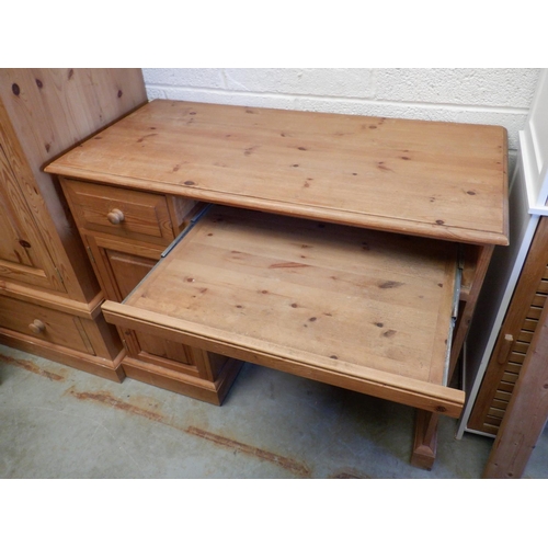 312 - Solid Pine Computer Desk with Drawer and Cupboard and a Pull Out shelf