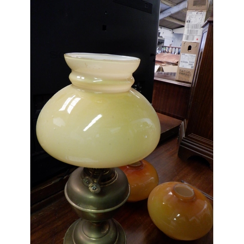 318 - Oil Lamp with Brass Base and 2 x Additional Shades