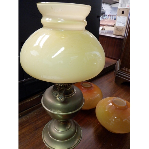 318 - Oil Lamp with Brass Base and 2 x Additional Shades