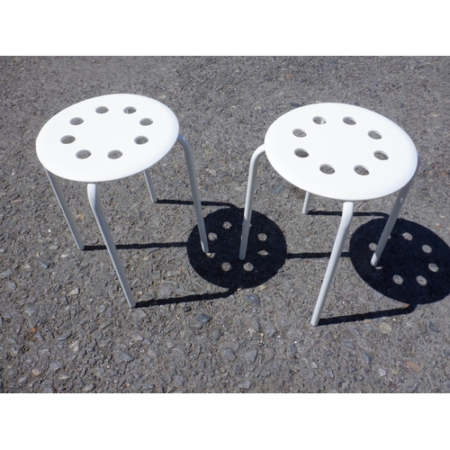 319 - 2 x White Plastic and Metal Stools approx 37cm Diameter and 46cm High