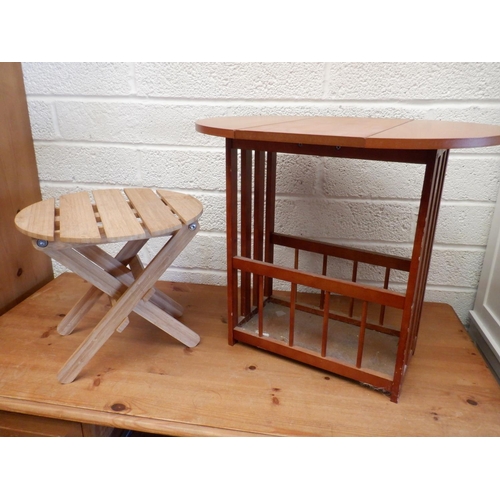 324 - 2 x Small Fold Down Tables , Bamboo style approx  33cm Diameter and a Swivel with Rack approx. 51 x ... 