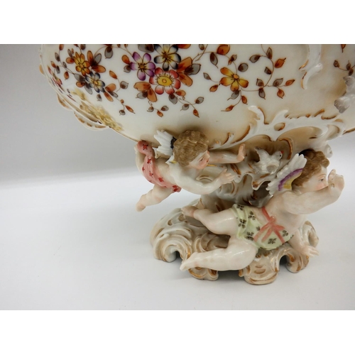 337a - An Ornate Gobal Floral Continental Porcelain Planter with Cherub/ Putties - some losses 28 x 20 x 16... 