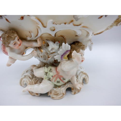 337a - An Ornate Gobal Floral Continental Porcelain Planter with Cherub/ Putties - some losses 28 x 20 x 16... 