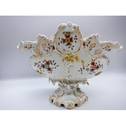 337a - An Ornate Gobal Floral Continental Porcelain Planter with Cherub/ Putties - some losses 28 x 20 x 16... 