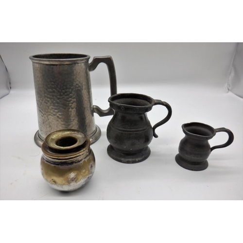 356a - A Behmans Candle Holder and Pewter Tankards