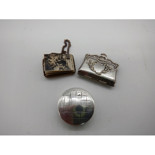 37 - A Hallmarked Silver Pill Pot and Novelty Purse Miniature Picture Book