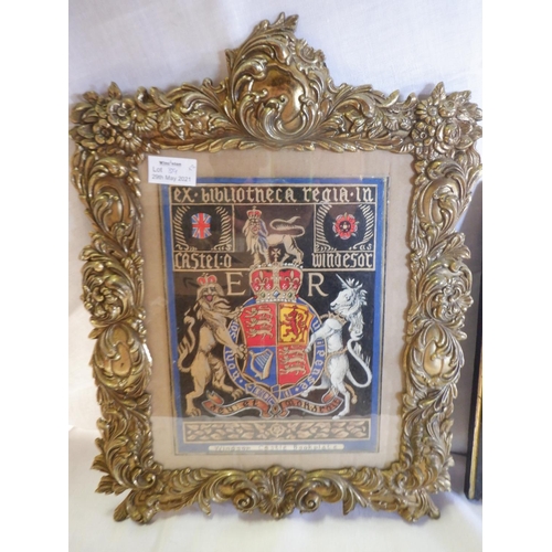 39 - A Queen Victoria Memorial Photograph Plaque and a Coloured Windsor Coat of Arms in a Gilt Frame