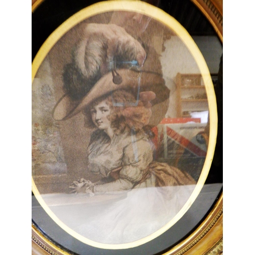 360p - 2 x Antique Prints in Oval Frames 