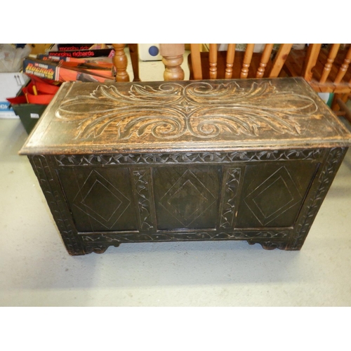 655 - A Carved Oak Coffer 90 x 44 x 50cm