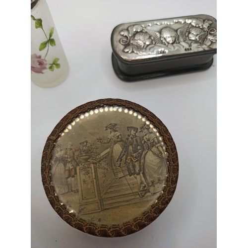 45a - A Victorian Silver Topped Leather Trinket Box, Bon Bon Box and Silver Lipped Posy Vase