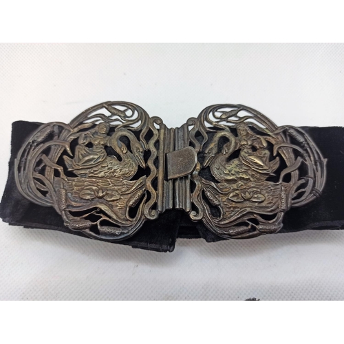 56b - An Elaborate Gilt Buckle and Art Deco Buckle on Velvet Belts