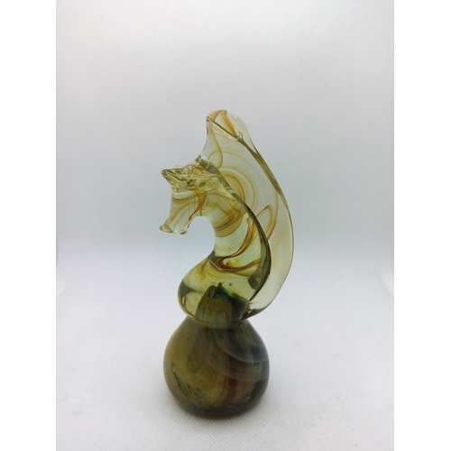 60 - A Signed Mdina Glass Sea Horse/ Knight Paperweight