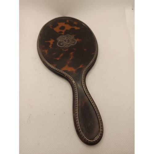 639 - A Monogrammed Tortoiseshell Mirror ( trim loose)