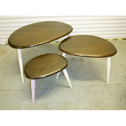 197a - A Nest of Ercol Pebble Tables with Upcycled Painted Legs in Chalk White and Pink