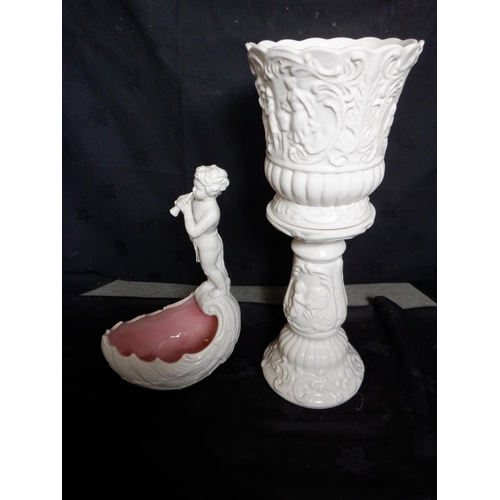 696 - Ceramic White Glazed Small Jardinere Planter 45cm high and a Ceramic White Glazed Ornamental Figurin... 