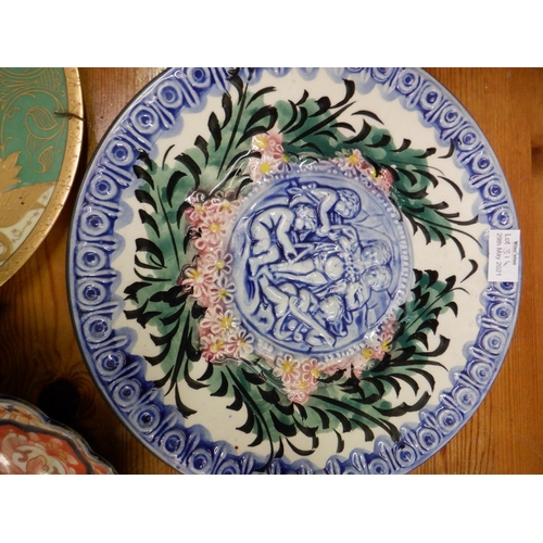 314 - Majolica Plate and 2 Others