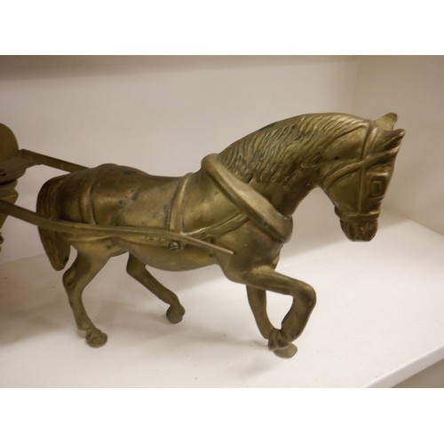 339X - A Brass Horse and Gig Ornament and Cast Metal Vase