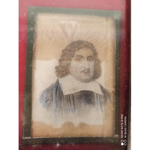 52A - Lead Framed Miniature Portraits of Philosophers, Descartes, Leibniz etc Under Glass within Ornate Go... 