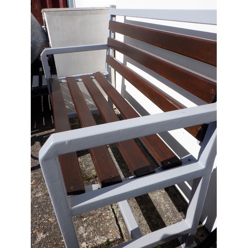 76 - A Metal Framed Wooden Slatted Bench Seat 102cm Long x 92cm High