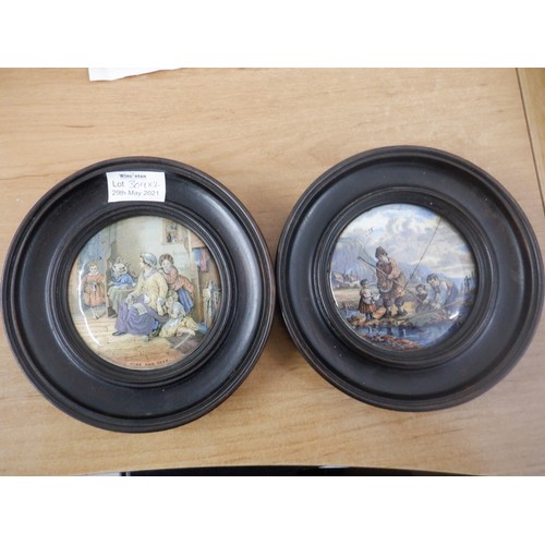 309a - Wooden Framed Surround Collectable Ceramic Lids  - Hide and Seek and a Children Fishing x 2 17cm Dia... 