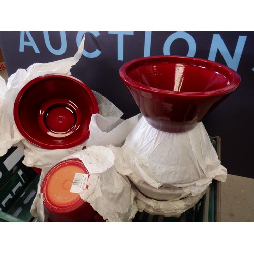 67 - Dark Red Ceramic Bowls x 18 , Approx 22cm Diameter x 11cm High