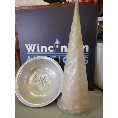 83 - A Large Conical Display ( 1 Mtr) and a Large Metal Bowl with Star Patterns 60 x 17cm