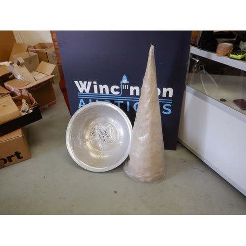 83 - A Large Conical Display ( 1 Mtr) and a Large Metal Bowl with Star Patterns 60 x 17cm