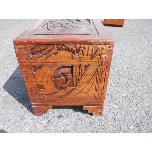 59 - A Heavily Carved Chinese Chest 88 x 43 x 50cm