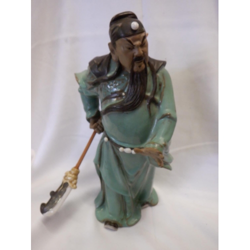 68 - Chinese Porcelain Guan Gong Guan - Yu Warrior God Kwan Kung Pavilion Ares Statue 32cm High approx.