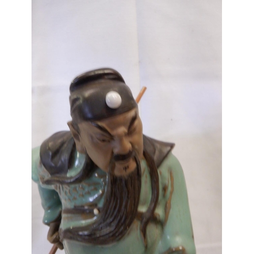 68 - Chinese Porcelain Guan Gong Guan - Yu Warrior God Kwan Kung Pavilion Ares Statue 32cm High approx.