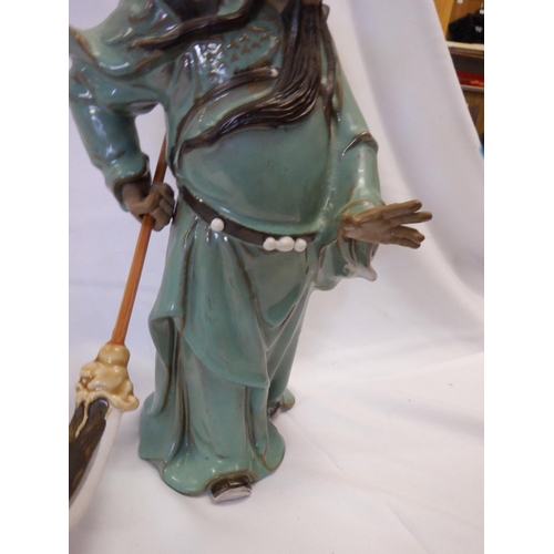 68 - Chinese Porcelain Guan Gong Guan - Yu Warrior God Kwan Kung Pavilion Ares Statue 32cm High approx.