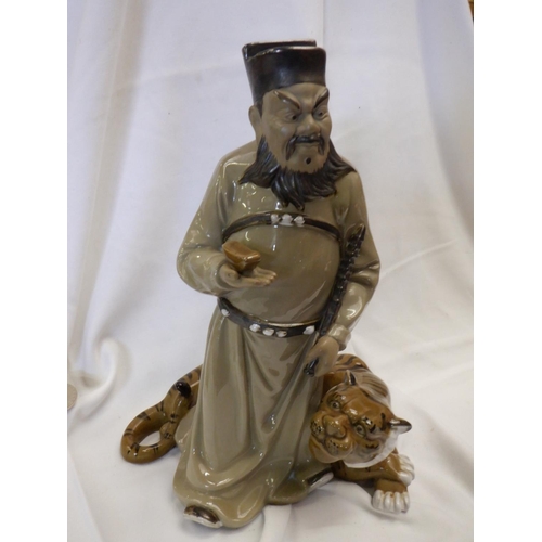 68c - Chinese Porcelain Figurine with Tiger 30cm approx.