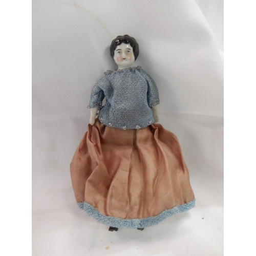 80 - Circa 1800's Peg Doll and Other Antique China Head Minature Dolls in Original Costumes