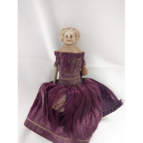 80 - Circa 1800's Peg Doll and Other Antique China Head Minature Dolls in Original Costumes