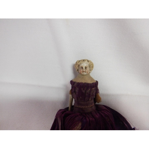 80 - Circa 1800's Peg Doll and Other Antique China Head Minature Dolls in Original Costumes