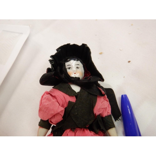 80 - Circa 1800's Peg Doll and Other Antique China Head Minature Dolls in Original Costumes