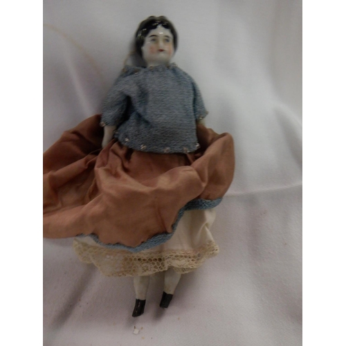 80 - Circa 1800's Peg Doll and Other Antique China Head Minature Dolls in Original Costumes