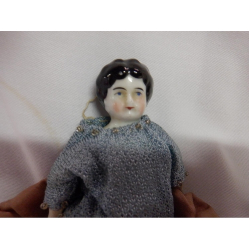 80 - Circa 1800's Peg Doll and Other Antique China Head Minature Dolls in Original Costumes