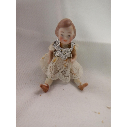 80 - Circa 1800's Peg Doll and Other Antique China Head Minature Dolls in Original Costumes