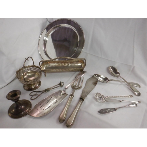 84 - A Selection of Vintage Plateware including Cake Knife and Fork, Sugar Tongs, Plate, Sugar Cube Dish,... 