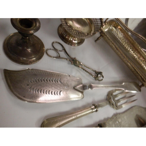 84 - A Selection of Vintage Plateware including Cake Knife and Fork, Sugar Tongs, Plate, Sugar Cube Dish,... 