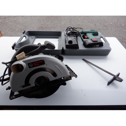 683 - An 1100w Performance Power Circular Saw wit 160mm Blade with Parksdie Cordless Dril, Battery and cha... 