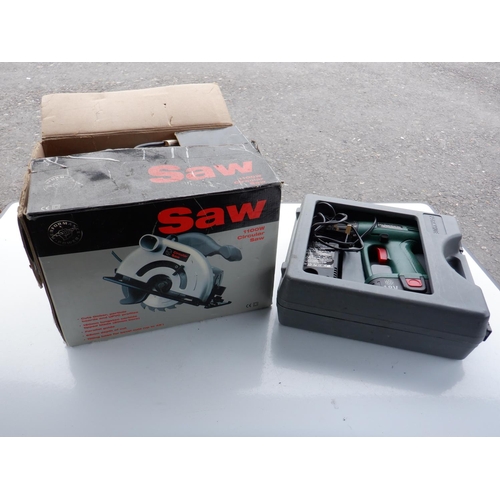683 - An 1100w Performance Power Circular Saw wit 160mm Blade with Parksdie Cordless Dril, Battery and cha... 