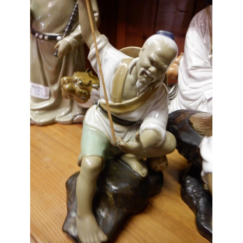 Old Chinese Man statue figurine with fishing rod Shiwan