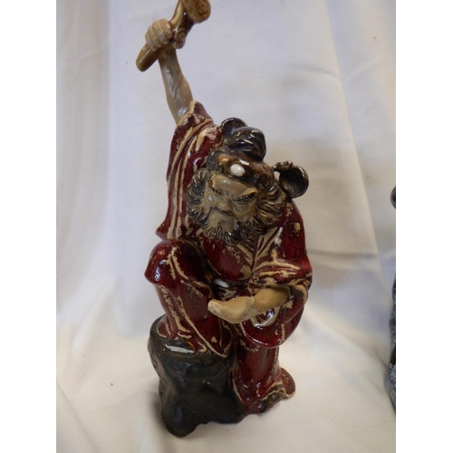 68g - Vintage Mudman with Stick (broken stick) a Chinese Warrior and a Sitting Mudman