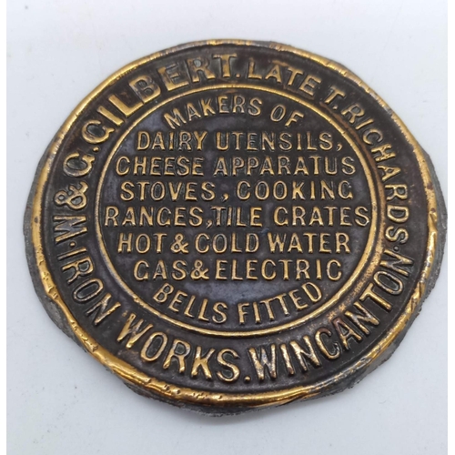 4 - Local Interest - A Metal / Brass Plaque W & G Gilbert Late Thomas Richards Iron Works, Wincanton, Ma... 